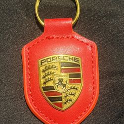 RED LEATHER PORSCHE CREST KEY RING