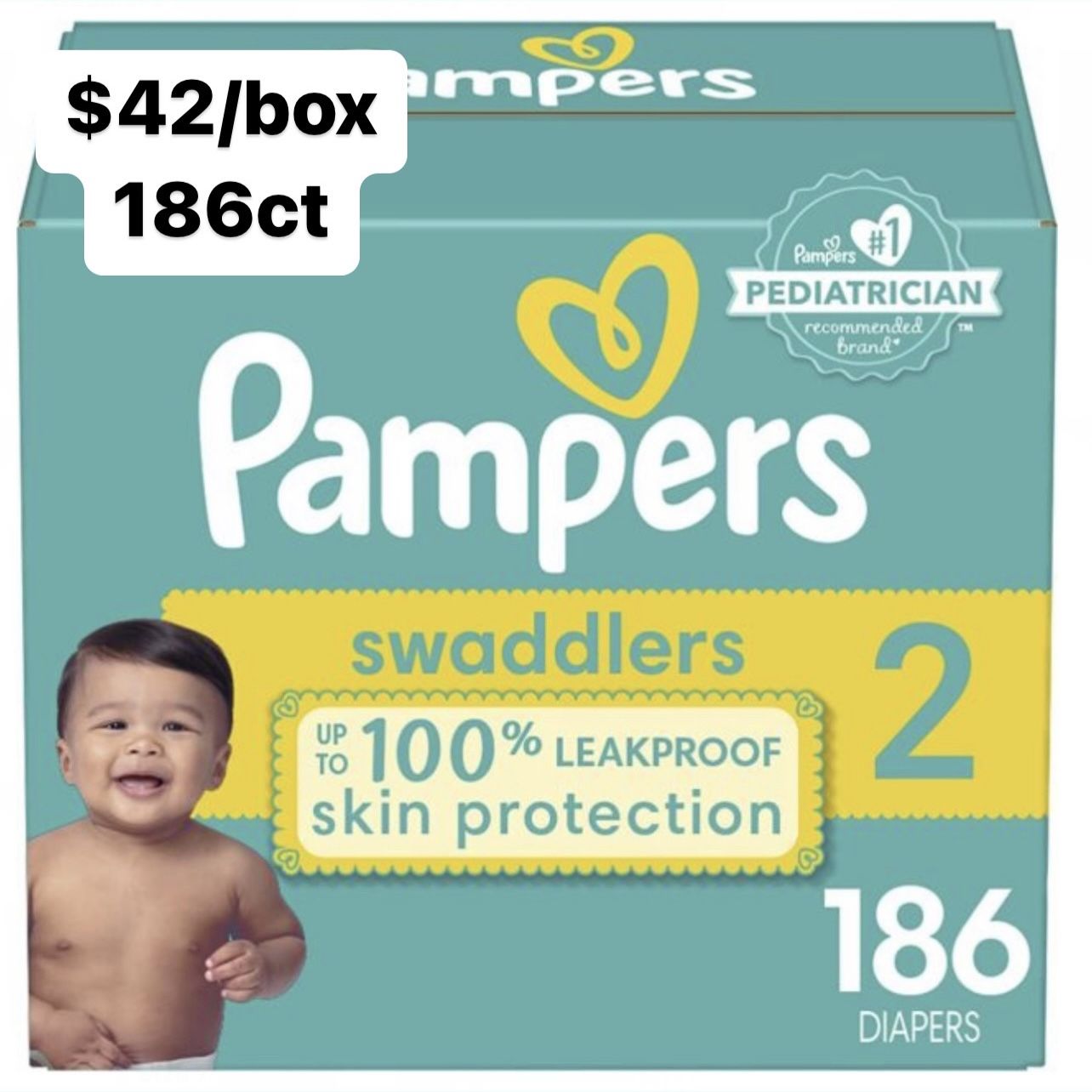 Size 2 (12-18 lbs) Pampers Swaddlers (186 Baby Diapers)