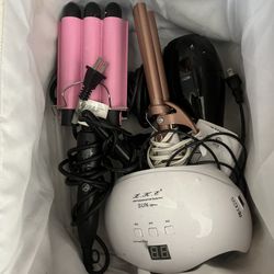 Hair Styling Bundle + Nail Lamp – Curlers, Blow Dryer, Waver (Works Great) 