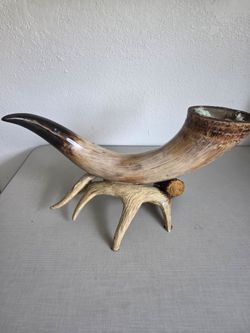 Longhorn Steer Horn on Antler Stand