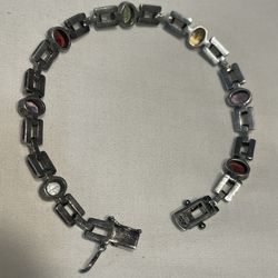 Sterling DBJ Dee Berkley Oval Multi Color Stone Square Chain Bracelet 7mm 7" 