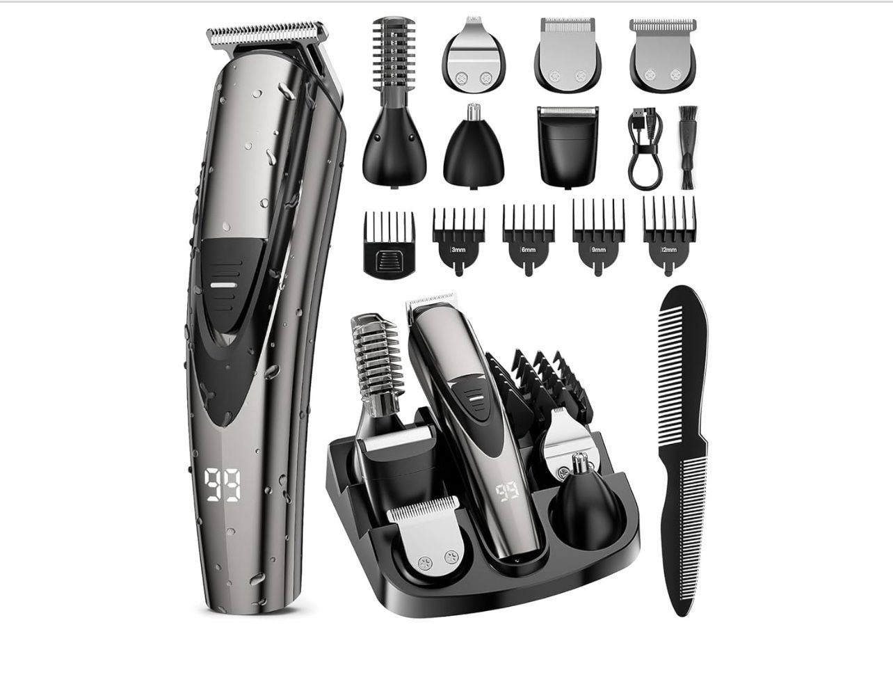 Multifunctional Hair Trimmer Set, 17-Pc Set Rechargeable Hair Clippers Kit