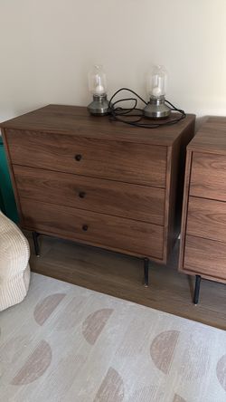 2 x Mid-Century 3-Drawer Walnut Dresser