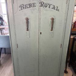 Vintage Art Deco Compact Walnut Gentleman’s Wardrobe - Waterbury Green Blue Refinish 62”x35”x18” OBO