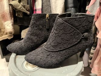 Black Lace Heeled Ankle Boots