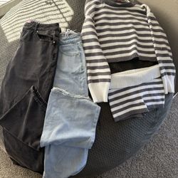 Edikted Jeans Size Petite (M) Plush Oversize Sweater(XS) And Shorts (S)