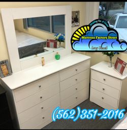 Eight drawer white with mirror chest with nightstand cajonera