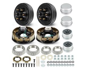 Trailer Axle Electric Brake Kit, 6-Hole, 5.5" Bolt Circle Brake Drum with 12" x 2" Self Adjusting Electric Brakes for 5200lb-6000lb Axles, Replace 12”
