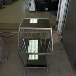 Modern Silver Display Stand with Glass & Mirror Shelves