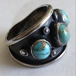 Vintage NA Navajo Silver and Turquoise Ring Native American Southwest