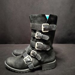Women's Black Buckle Up Suede Boots By Naya (Size 8)