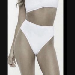 New White ribbed sport/scoop neck / crop top bikini /swimwear/swimsuit sexy thong bottom size Large bathing suit