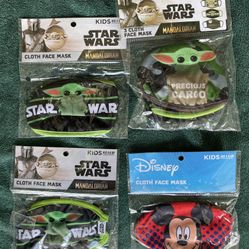 Disney Star Wars Baby Yoda Mandalorian Kids Ages 4-8 Cloth Face Masks Cotton Washable Reusable, 6 count