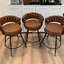 24'' 360° Swivel Barstools Counter Bar Stools Set of 3. Brown
