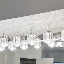 Ralbay 6-Lights Stainless Steel Crystal Bathroom Vanity Lights