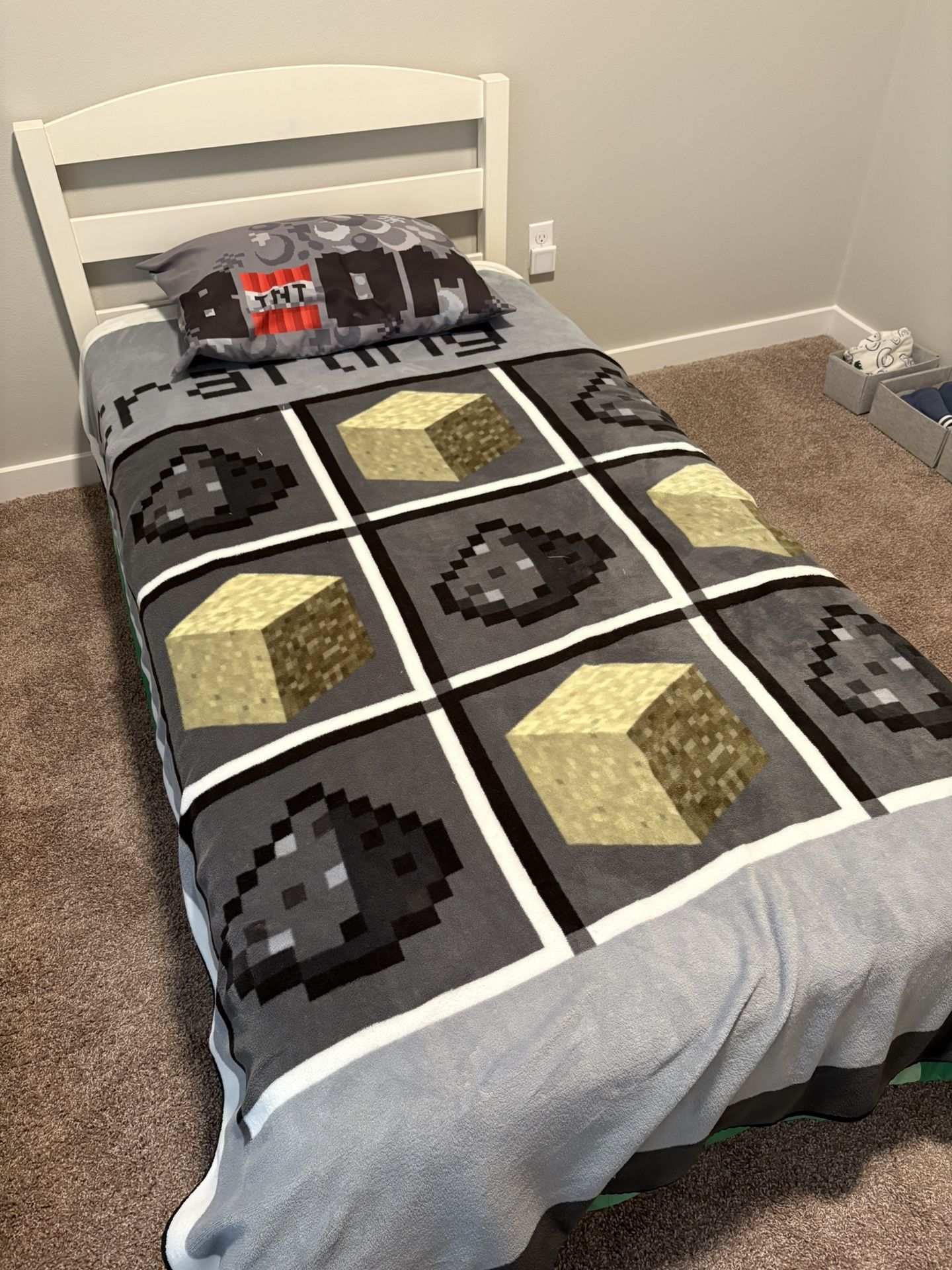 White Twin Platform Bed frame & Storage