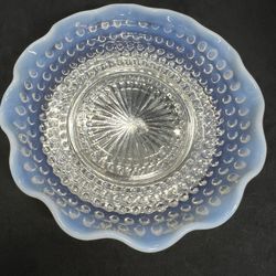 Anchor Hocking Moonstone Opalescent Hobnail Crimped 7 3/4" Glass Bowl