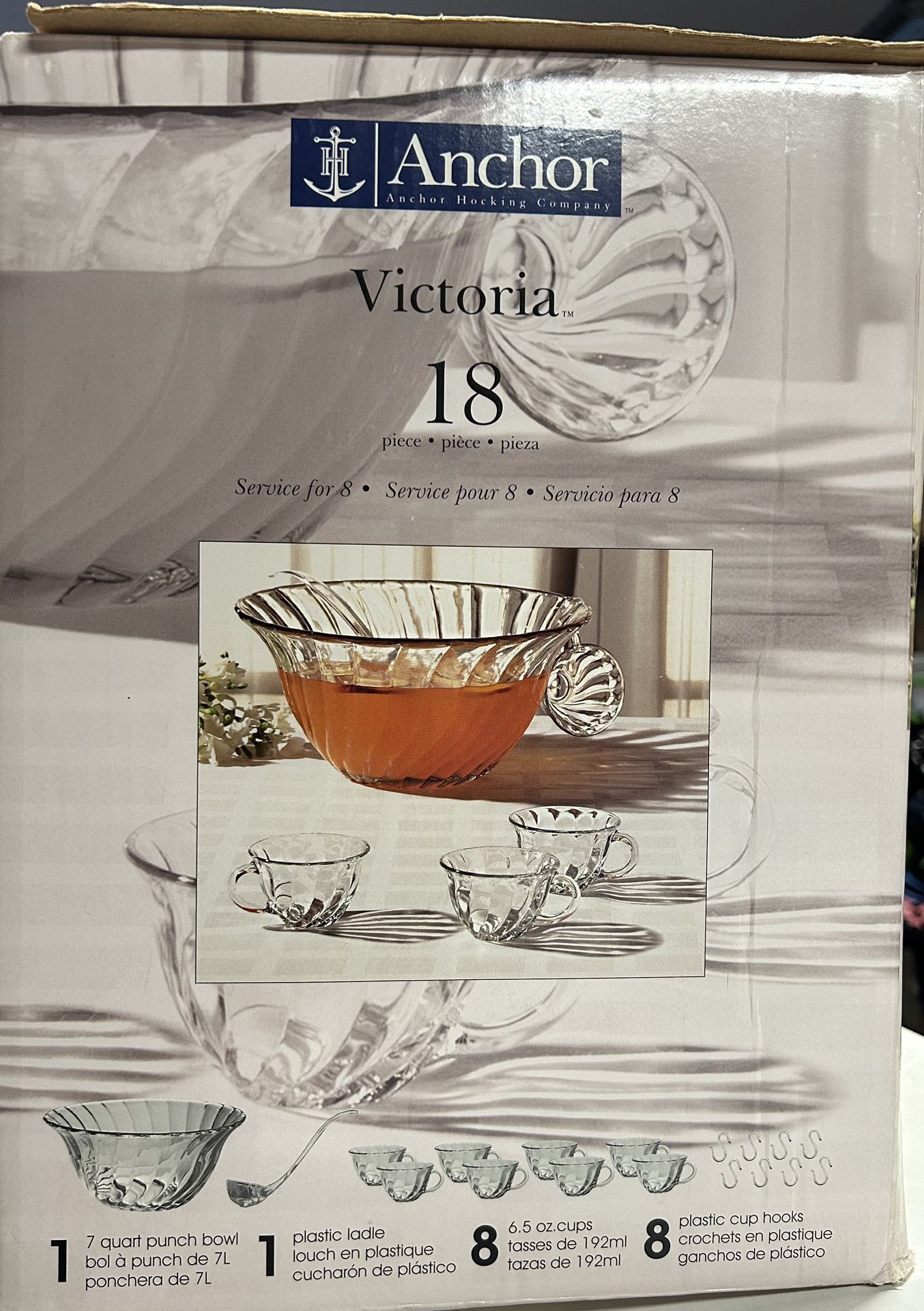 Victoria by An hour Hocking Punch Bowl w/8 cups