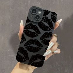 New black lips phone case cover for iPhone 14 15 pro max