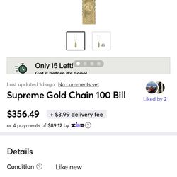 Supreme Gold Chain 100 Bill