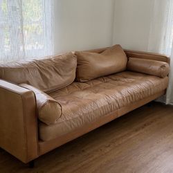 Mid-Century Modern Leather Sofa - Cognac Tan (Article Sven Style)