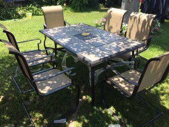 Brand New Hampton Bay Belleville 7 Piece Tile Patio Set Table and Chairs for Sale in San Bernardino CA OfferUp