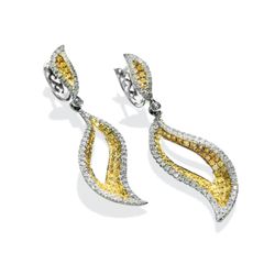 Two-Toned Yellow & White Diamond "S" Earrings ❤️  Set with a combination of yellow diamonds and white diamonds, a total of 262 diamonds weighing 2.37 