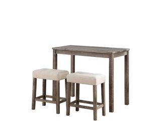 3 Piece Counter Height Pub Table With Tufted Linen Stools 