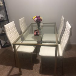 Glass Dining Table Set w/ 4 Chairs 