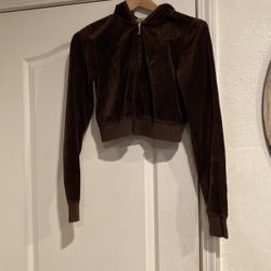 Girls Juicy Couture Brown Short Velour Hooded Jacket