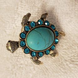 Turquoise Adjustable Metal Turtle Ring