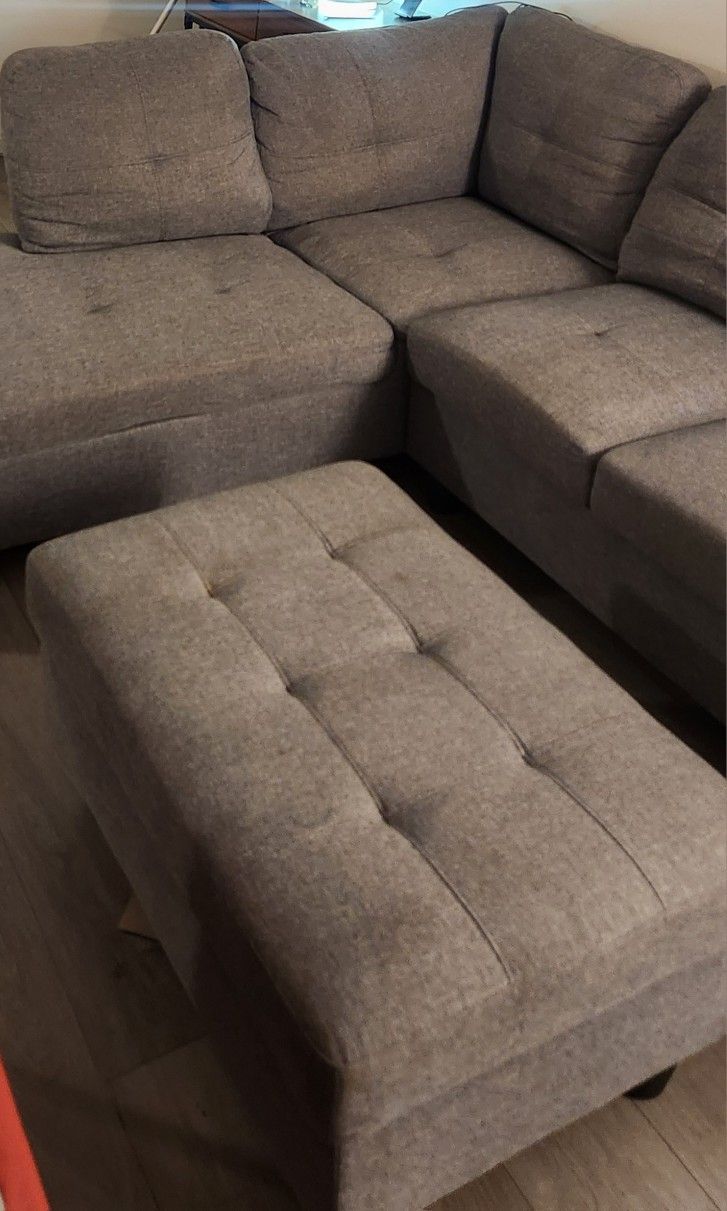 Victori 104" 3-Piece Sectional Sofa Set w/Ottoman – Grey, 2023