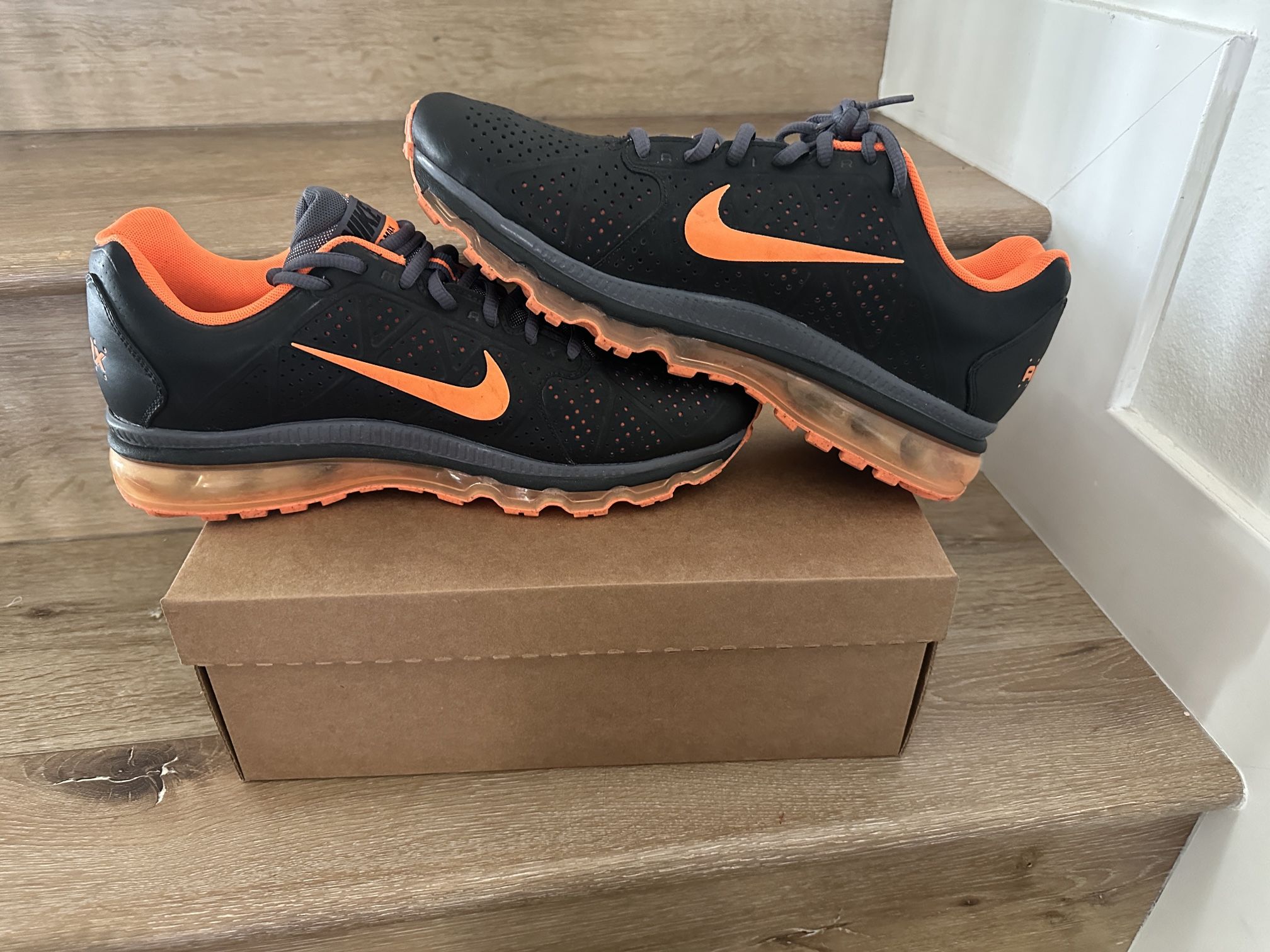 Nike Air Max Leather Black Orange Shoes Mens