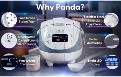 Yum Asia Panda Mini Rice Cooker With Ninja Ceramic Bowl and Advanced Fuzzy