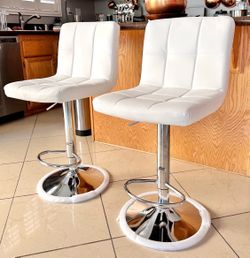 2 White Adjustable Height Bar Stools
