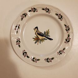 Vintage 8” Winter Holly Song Bird Blue Jay Plate by Gibson Pristine Condition