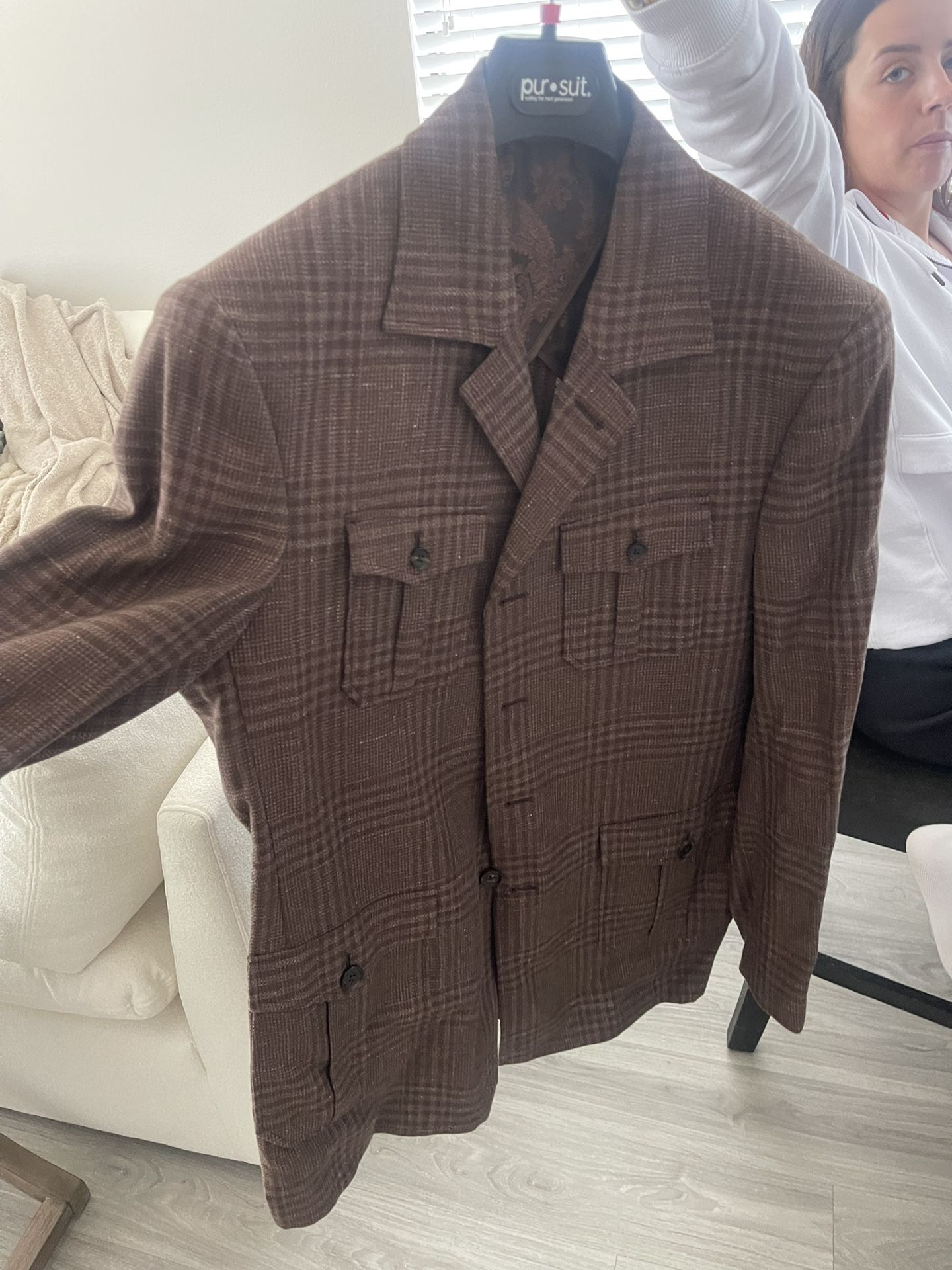 Drago - Lanificio in Biella, Brown plaid Safari Jacket