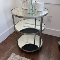 Anteriors Designer End Table – Antique Mirror, Nickel Finish