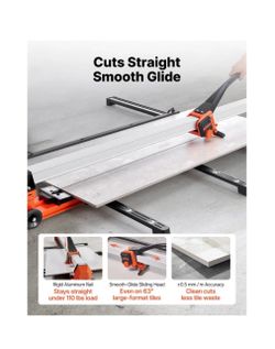 VEVOR 63-Inch Manual Tile Cutter, Upgraded Rail and Sliding Head, Precision Alignment Guide, Tungsten Carbide Cutting Wheel, Support Legs with Swivel 