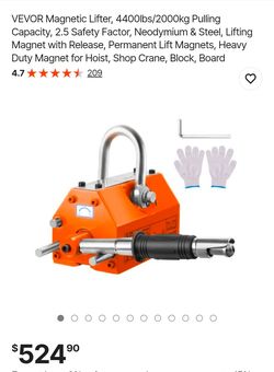 VEVOR Magnetic Lifter, 4400lbs/2000kg Pulling Capacity, 2.5 Safety Factor, Neodymium & Steel, Lifting Magnet with Release, Permanent Lift Magnets, Hea
