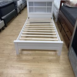 Twin Bed Frame With Book Case Head Board On Sale