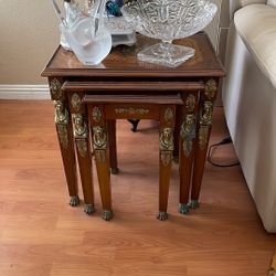 Antique Set 3 Napoleon Louis XV Ormolu Inlay Tables 