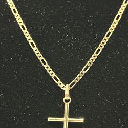 14k Yellow Gold Figaro Chain And Pendant Cross 