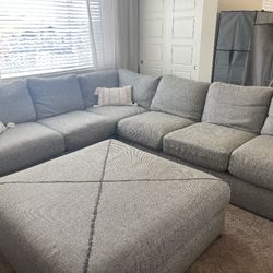 Oversized U Shaped 7 seats/ 4 Piece Cloud Sectional Sofa with Ottoman in grey color