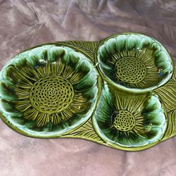 Vintage Green Platter Dish Ceramic USA