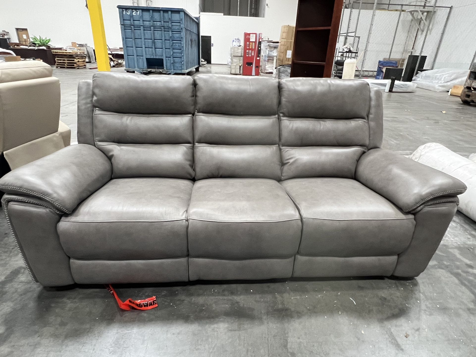 Italian Leather Grey Sofa Couch Loveseat Chair