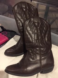 Pair of brown leather mid-calf cowboy boots for Girl