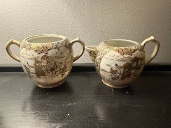 Antique 1890s Japanese Nippon Royal Satsuma creamer and sugar bowl set