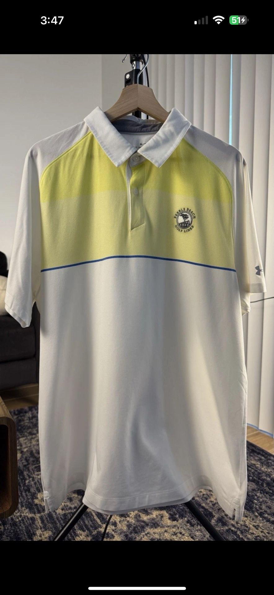 Under Armour Pebble Beach Golf Links Polo Shirt XL – White/Yellow – HeatGear