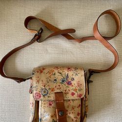 Patricia Nash  Italian Leather brown cross body satchel purse Flowers
